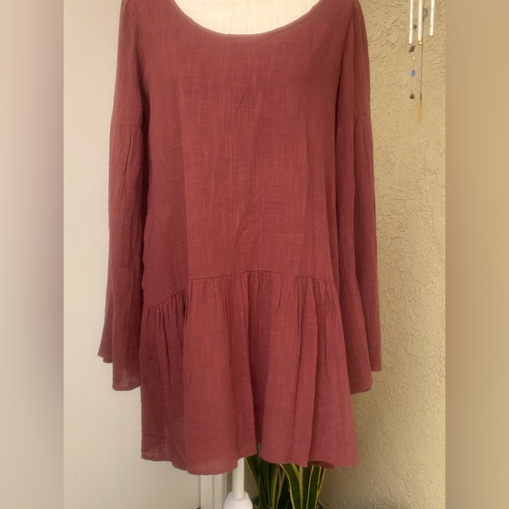 free people mini dress tunic baby doll dress bell sleeves bourbon color sz xs